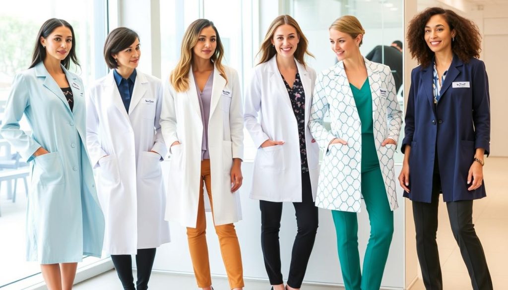 Jaleco feminino em diferentes estilos