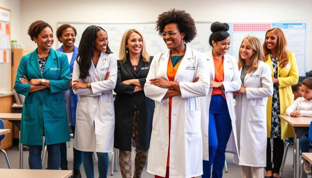 Professores em diferentes jalecos